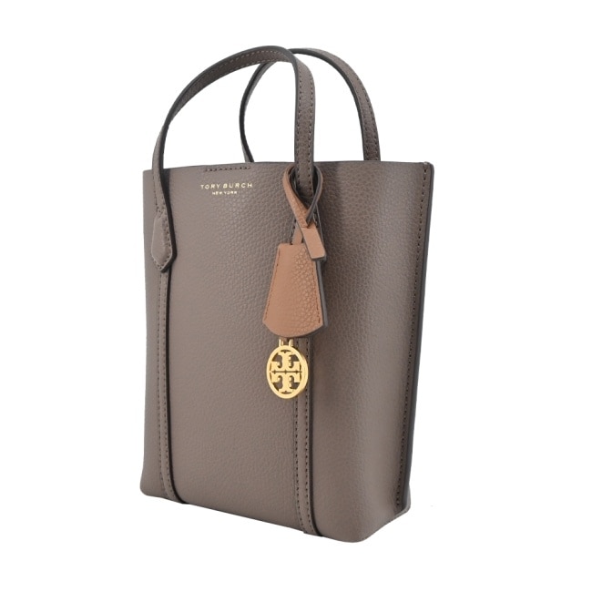 TORY BURCH PERRY荔枝紋雙層手提/斜背兩用包-迷你/ 灰褐142616-093