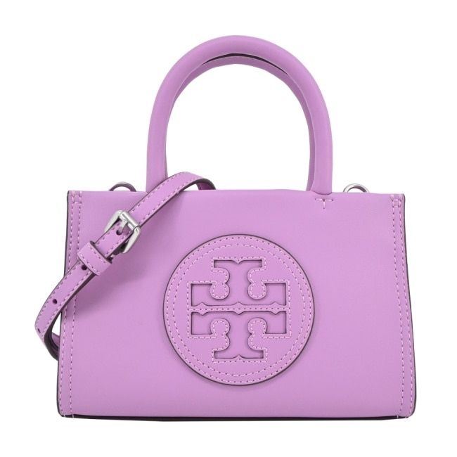 TORY BURCH ELLA BIO縫線皮革兩用托特包-迷你/紫晶145613-500