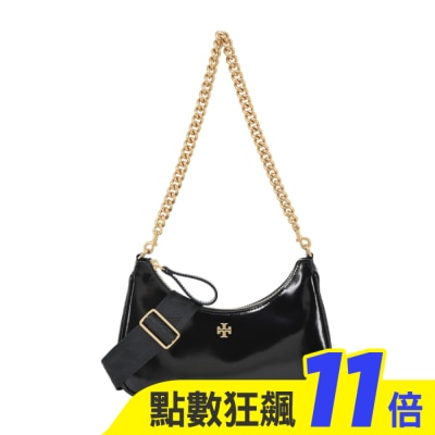 TORY BURCH TORY BURCH MERCER 漆皮拉鍊斜背/兩用包-小/黑148657-001