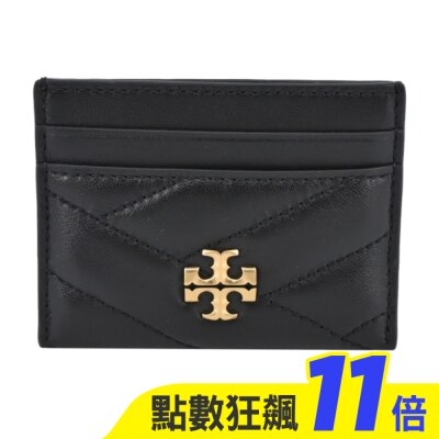 TORY BURCH TORY BURCH KIRA金屬LOGO皮革絎縫卡片夾-黑90345-001