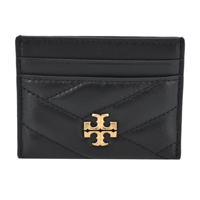 TORY BURCH KIRA金屬LOGO皮革絎縫卡片夾-黑90345-001