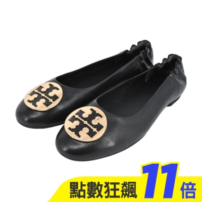 TORY BURCH TORY BURCH CLAIRE金盾LOGO芭蕾舞平底鞋-黑147379-001-7