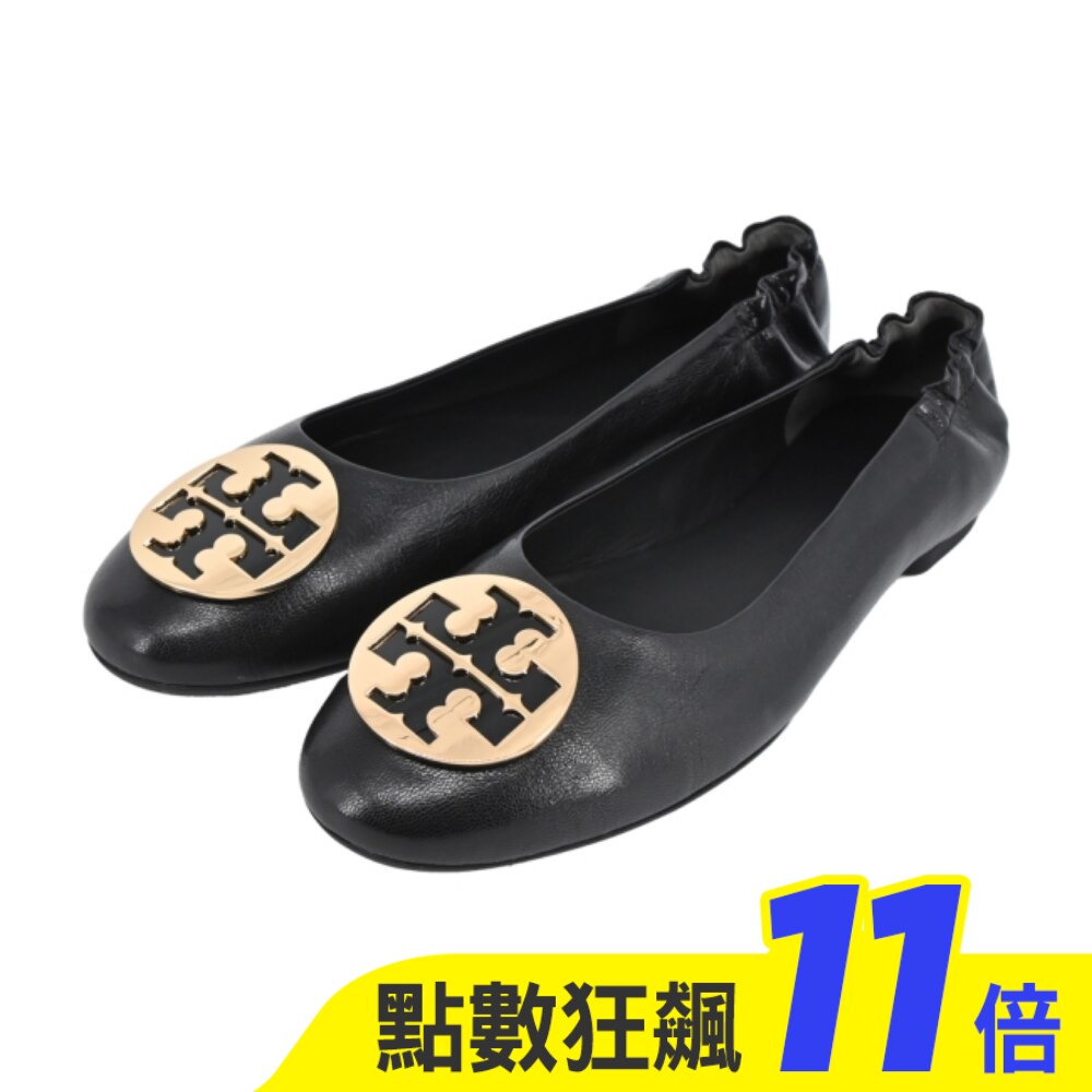 TORY BURCH CLAIRE金盾LOGO芭蕾舞平底鞋-黑147379-001-7