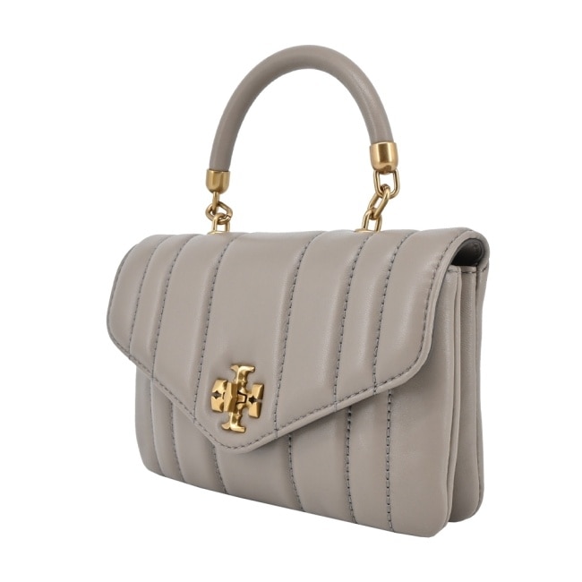 TORY BURCH KIRA直紋衍縫轉釦手提/斜背兩用包-小/灰143506-082