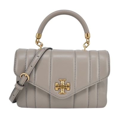 TORYBURCH TORY BURCH KIRA直紋衍縫轉釦手提/斜背兩用包-小/灰143506-082