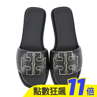 TORY BURCH TORY BURCH DOUBLE T皮革拖鞋-黑79985-013-9