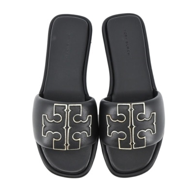 TORYBURCH TORY BURCH DOUBLE T皮革拖鞋-黑79985-013-9