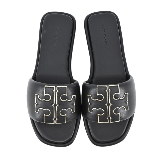 TORY BURCH DOUBLE T皮革拖鞋-黑79985-013-9