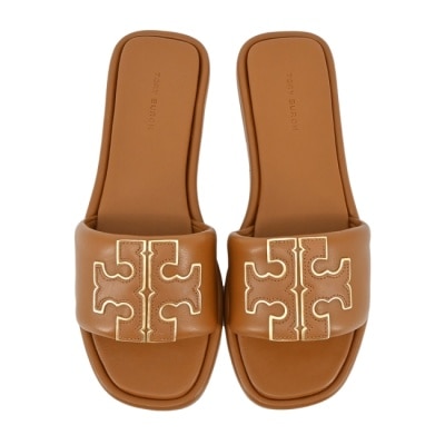 TORYBURCH TORY BURCH DOUBLE T皮革拖鞋-棕79985-202-9