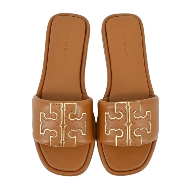 TORY BURCH DOUBLE T皮革拖鞋-棕79985-202-9