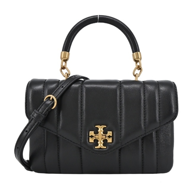 TORY BURCH KIRA直紋衍縫轉釦手提/斜背兩用包-小/黑143506-001