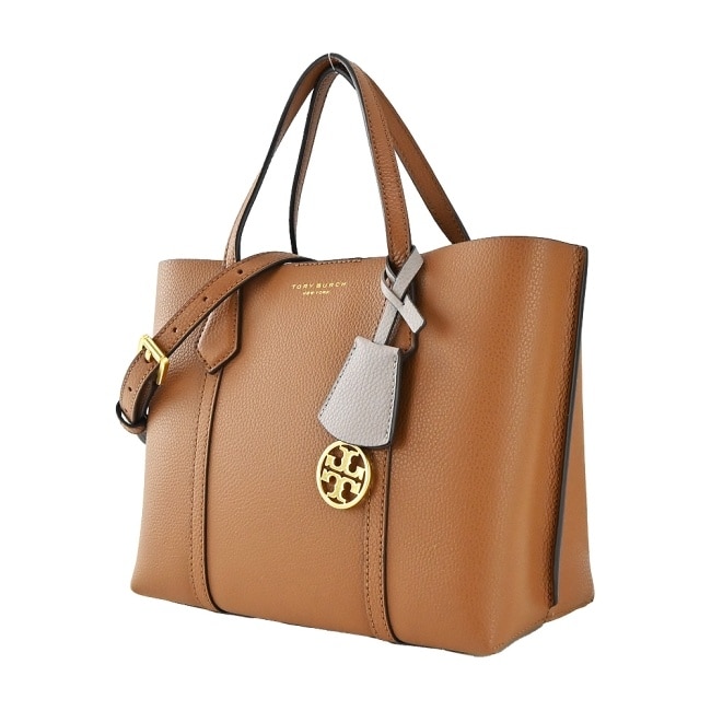 TORY BURCH PERRY燙金LOGO荔枝紋三層兩用包-棕81928-905