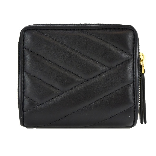 TORY BURCH KIRA 金字LOGO羊皮斜紋拉鍊零錢短夾-黑90344-001