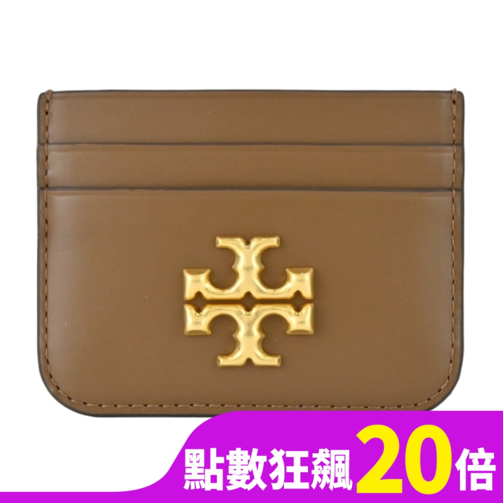 TORY BURCH ELEANOR 雙T金字LOGO卡片夾-棕86346-909
