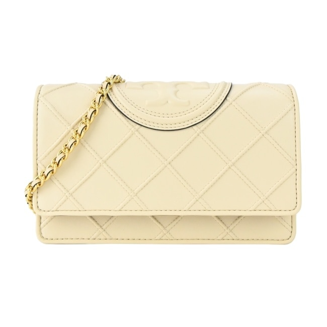 TORY BURCH FLEMING 菱格紋翻蓋WOC斜背包-米白138853-122