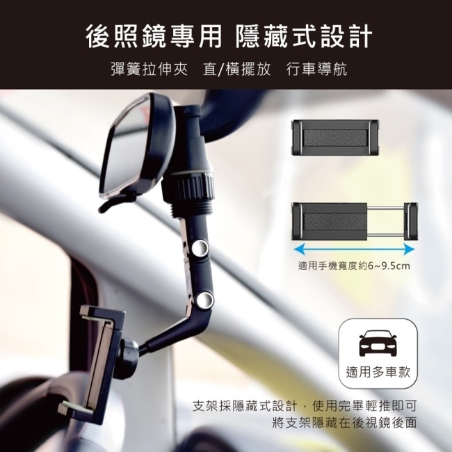 E-books N81 穩固型車用後視鏡360°旋轉手機車架