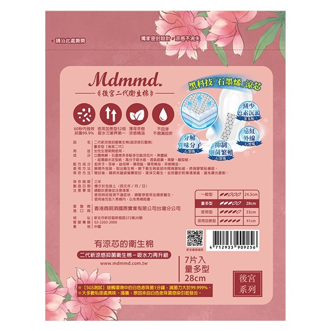 Mdmmd.抑菌衛生棉超涼感石墨烯量多型28cm image