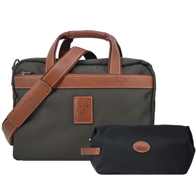 LONGCHAMP BOXFORD系列帆布兩用旅行袋(附盥洗包/棕)1658-080-042