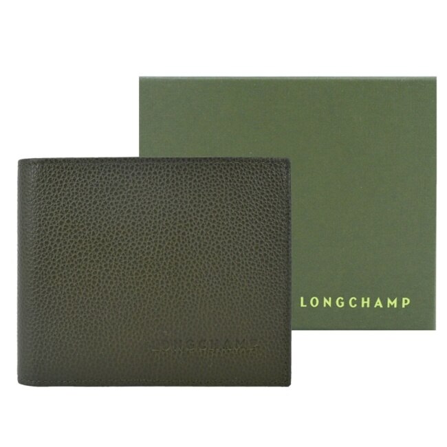 LONGCHAMP LE FOULONNE系列牛皮雙折短夾(卡其綠)3508-021-A23