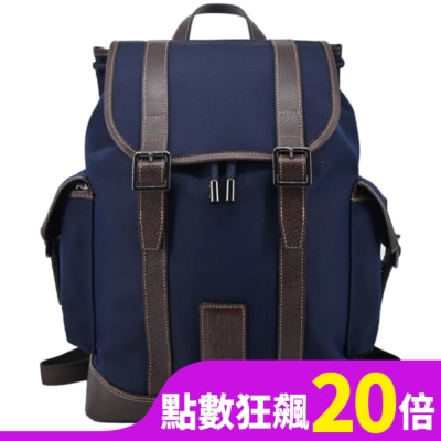LONGCHAMP LONGCHAMP BOXFORD系列壓印皮標帆布雙皮帶翻蓋後背包(深藍)20035-080-127