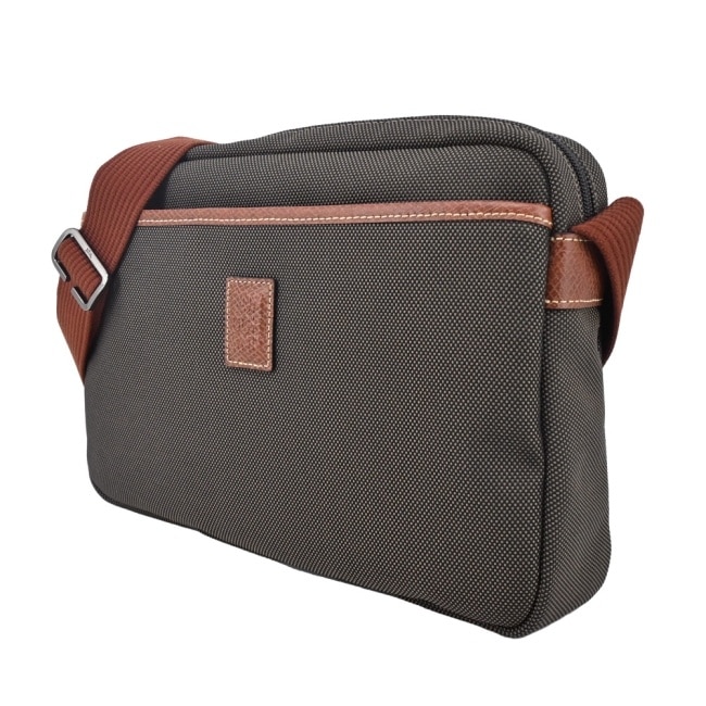 LONGCHAMP BOXFORD系列壓印皮標帆布相機斜背包(中/棕)20053-080-042
