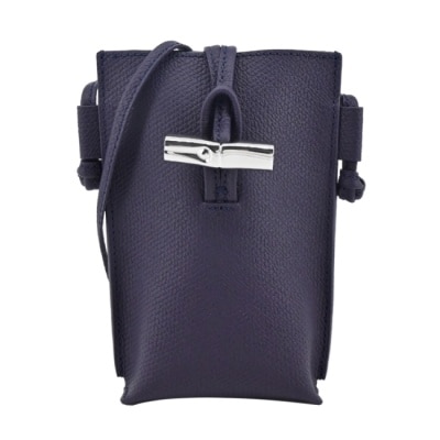 LONGCHAMP LONGCHAMP ROSEAU系列竹節卵石紋牛皮手機斜背包(藍莓)34180-HPN-645