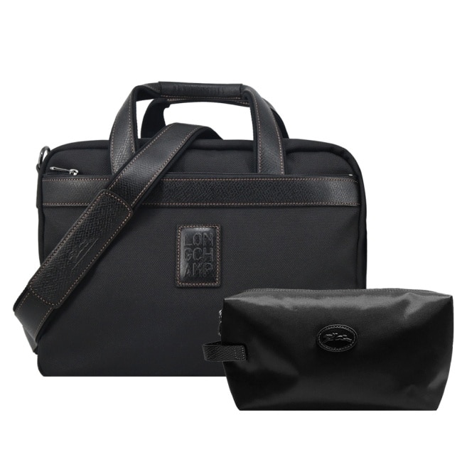 LONGCHAMP BOXFORD系列帆布兩用旅行袋(附盥洗包/黑)1658-080-001