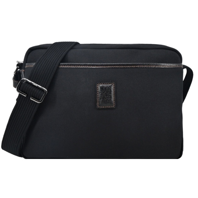LONGCHAMP BOXFORD系列壓印皮標帆布相機斜背包(中/黑)20053-080-001