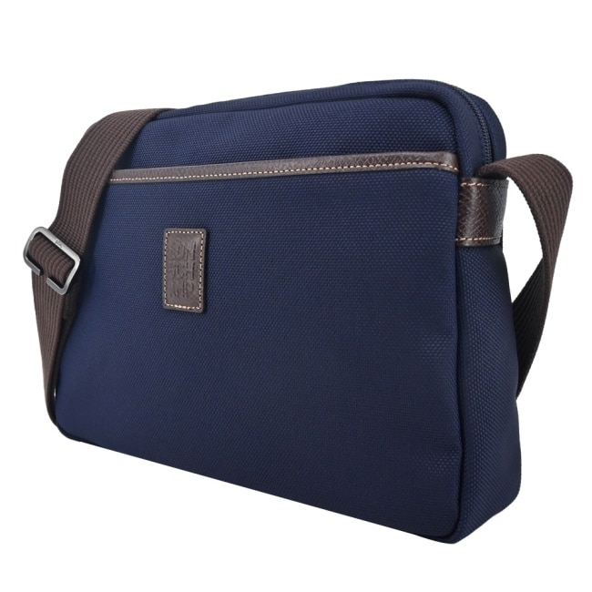 LONGCHAMP BOXFORD系列壓印皮標帆布相機斜背包(中/深藍)20053-080-127