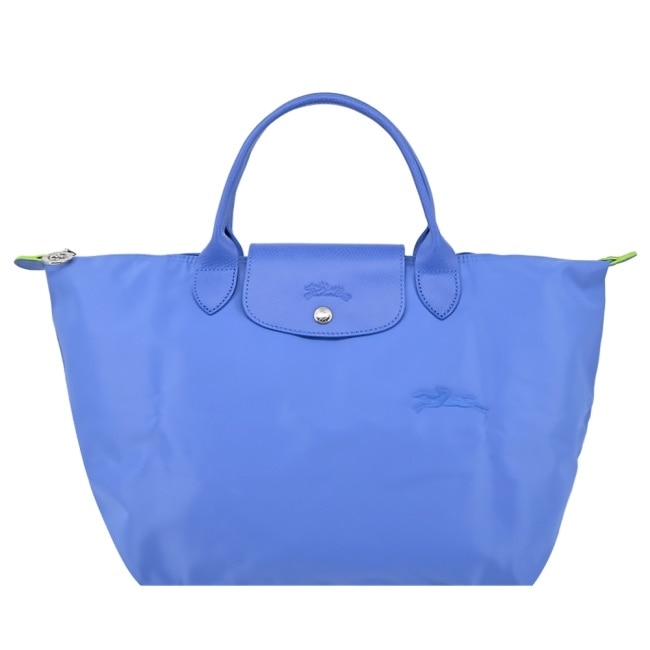 LONGCHAMP LE PLIAGE GREEN系列刺繡手提水餃包(中/失車菊藍)1623-919-P82