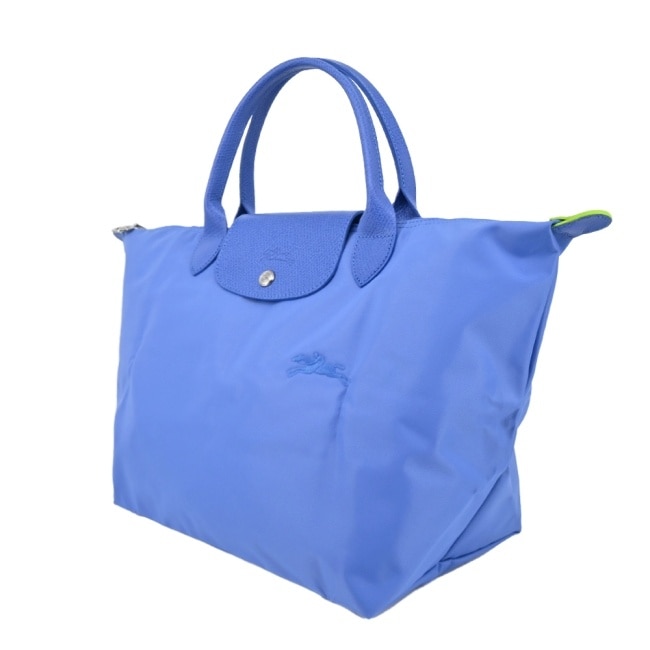 LONGCHAMP LE PLIAGE GREEN系列刺繡手提水餃包(中/失車菊藍)1623-919-P82
