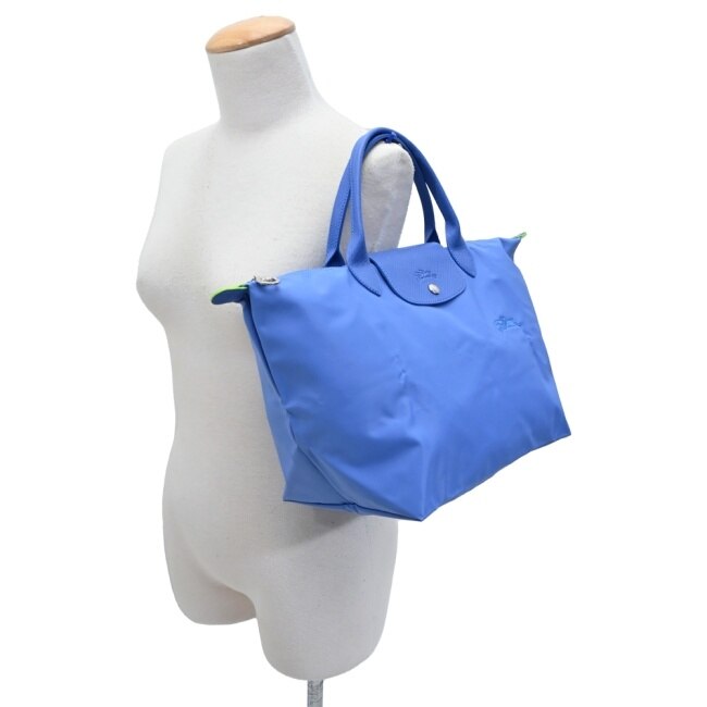 LONGCHAMP LE PLIAGE GREEN系列刺繡手提水餃包(中/失車菊藍)1623-919-P82