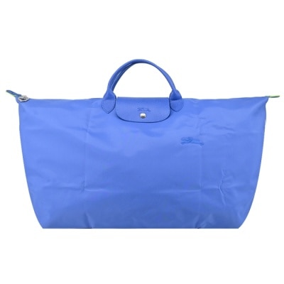 LONGCHAMP LONGCHAMP LE PLIAGE GREEN系列刺繡摺疊旅行袋(中/失車菊藍)1625-919-P82