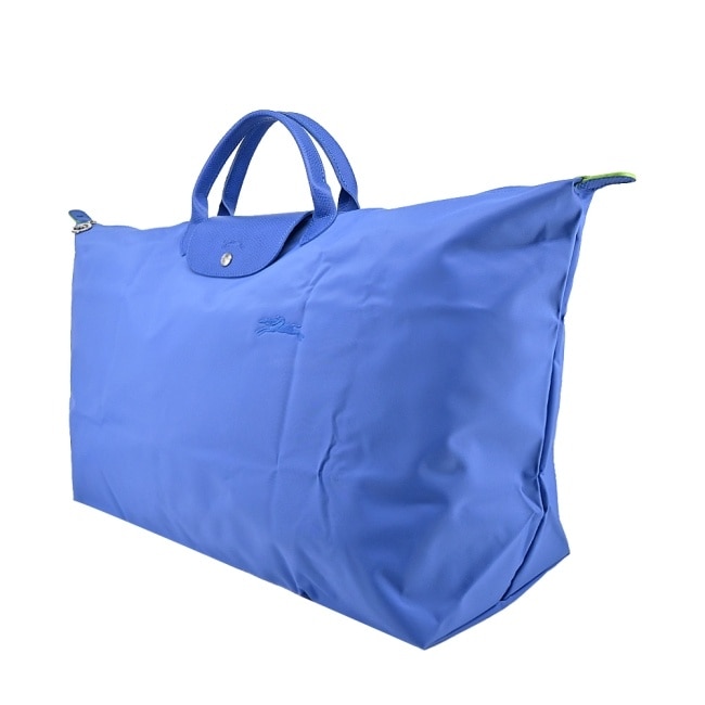 LONGCHAMP LE PLIAGE GREEN系列刺繡摺疊旅行袋(中/失車菊藍)1625-919-P82