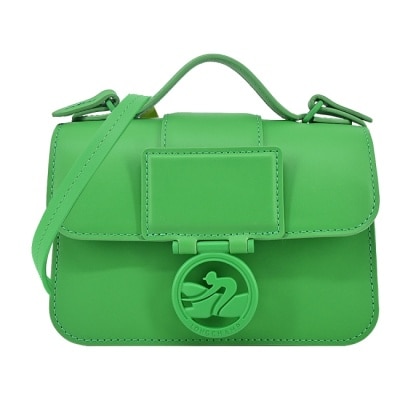 LONGCHAMP LONGCHAMP BOX-TROT系列小牛皮同色LOGO翻蓋斜背包(迷你/野草綠)10180-HBW-531