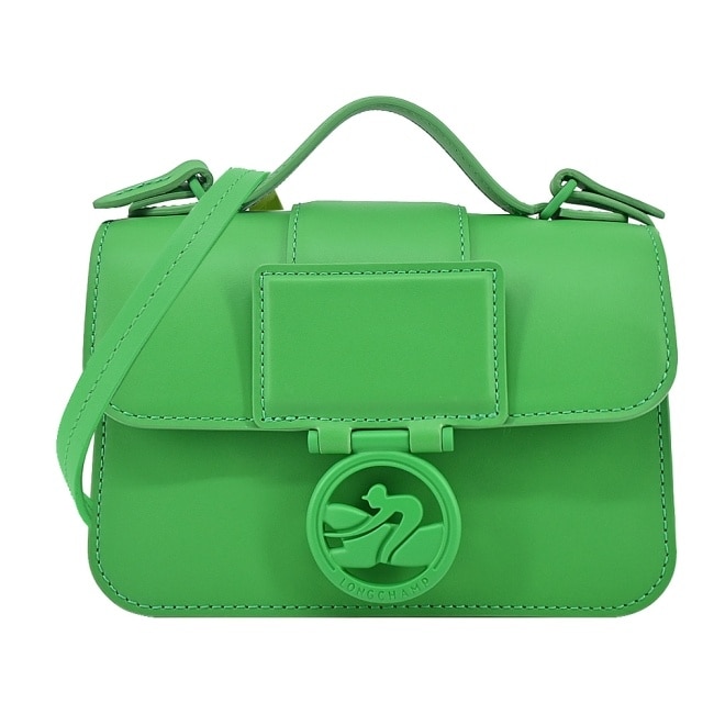 LONGCHAMP BOX-TROT系列小牛皮同色LOGO翻蓋斜背包(迷你/野草綠)10180-HBW-531