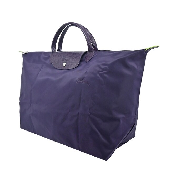 LONGCHAMP LE PLIAGE GREEN系列刺繡摺疊旅行袋(小/藍莓)1624-919-645