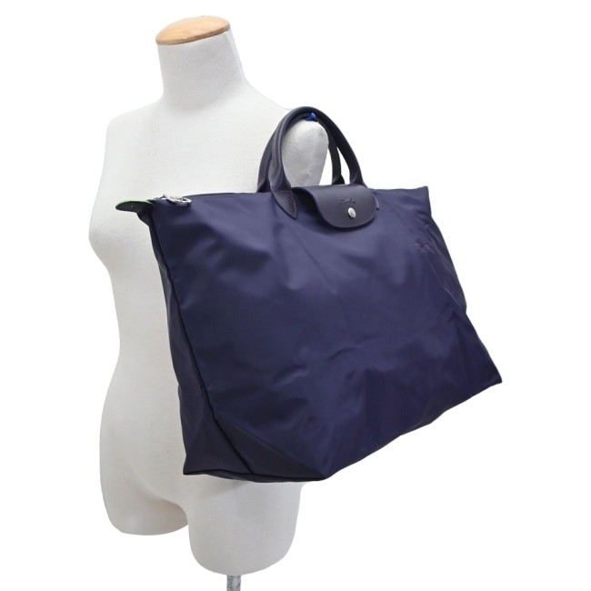 LONGCHAMP LE PLIAGE GREEN系列刺繡摺疊旅行袋(小/藍莓)1624-919-645