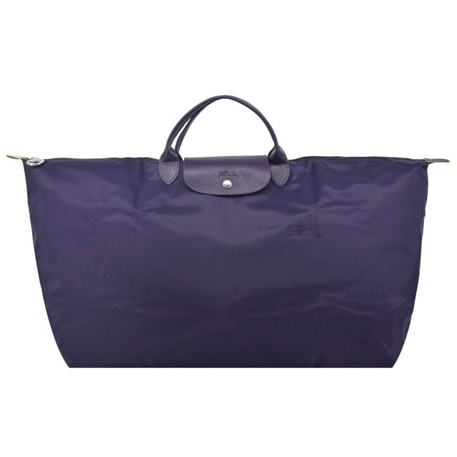 LONGCHAMP LE PLIAGE GREEN系列刺繡摺疊旅行袋(中/藍莓)1625-919-645