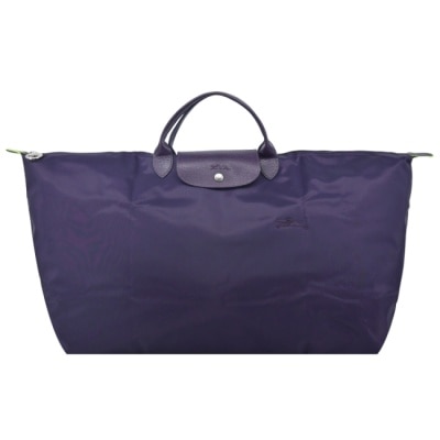 LONGCHAMP LONGCHAMP LE PLIAGE GREEN系列刺繡摺疊旅行袋(中/藍莓)1625-919-645
