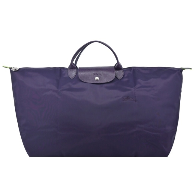 LONGCHAMP LE PLIAGE GREEN系列刺繡摺疊旅行袋(中/藍莓)1625-919-645
