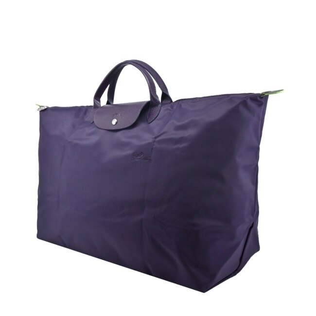 LONGCHAMP LE PLIAGE GREEN系列刺繡摺疊旅行袋(中/藍莓)1625-919-645