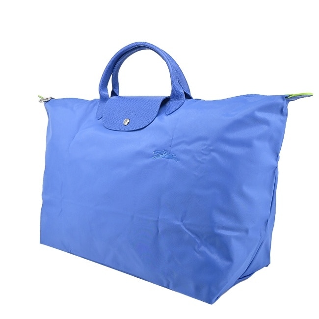 LONGCHAMP LE PLIAGE GREEN系列刺繡摺疊旅行袋(小/矢車菊藍)1624-919-P82
