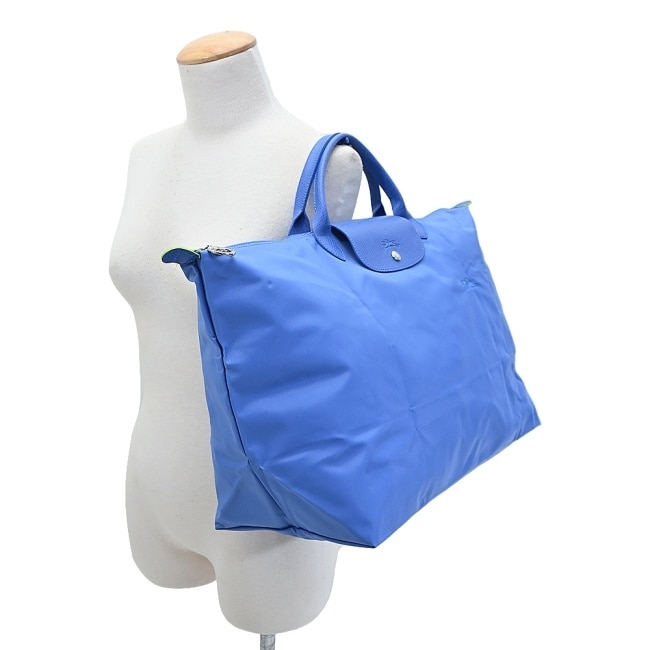 LONGCHAMP LE PLIAGE GREEN系列刺繡摺疊旅行袋(小/矢車菊藍)1624-919-P82