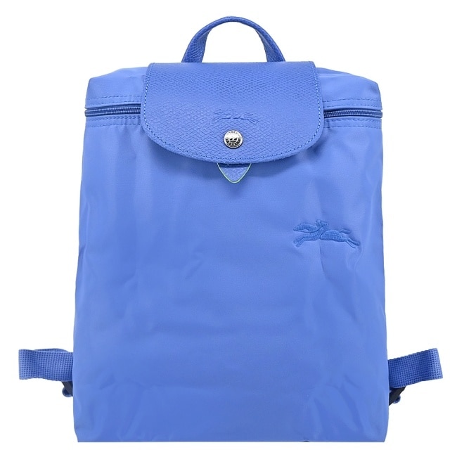 LONGCHAMP LE PLIAGE GREEN系列刺繡後背包(中/矢車菊藍)1699-919-P82