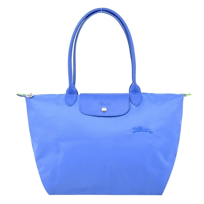 LONGCHAMP LE PLIAGE GREEN系列刺繡肩背水餃包(大/矢車菊藍)1899-919-P82