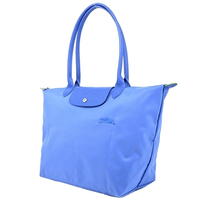 LONGCHAMP LE PLIAGE GREEN系列刺繡肩背水餃包(大/矢車菊藍)1899-919-P82