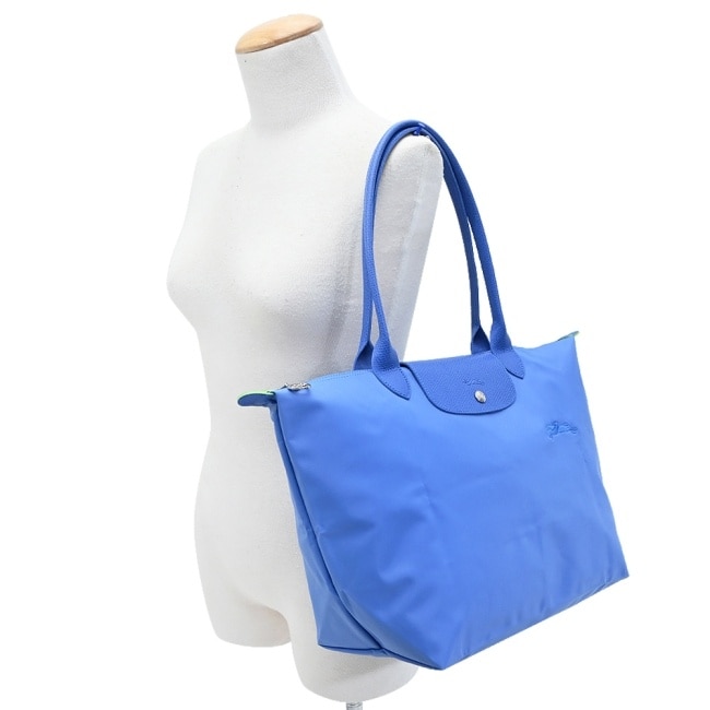 LONGCHAMP LE PLIAGE GREEN系列刺繡肩背水餃包(大/矢車菊藍)1899-919-P82