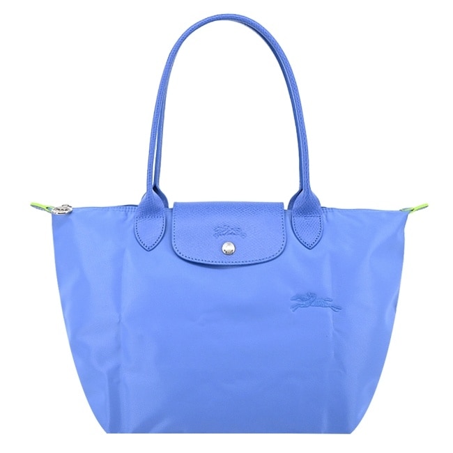 LONGCHAMP LE PLIAGE GREEN系列刺繡肩背水餃包(中/矢車菊藍)2605-919-P82