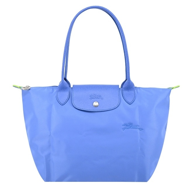 LONGCHAMP LE PLIAGE GREEN系列刺繡肩背水餃包(中/矢車菊藍)2605-919-P82